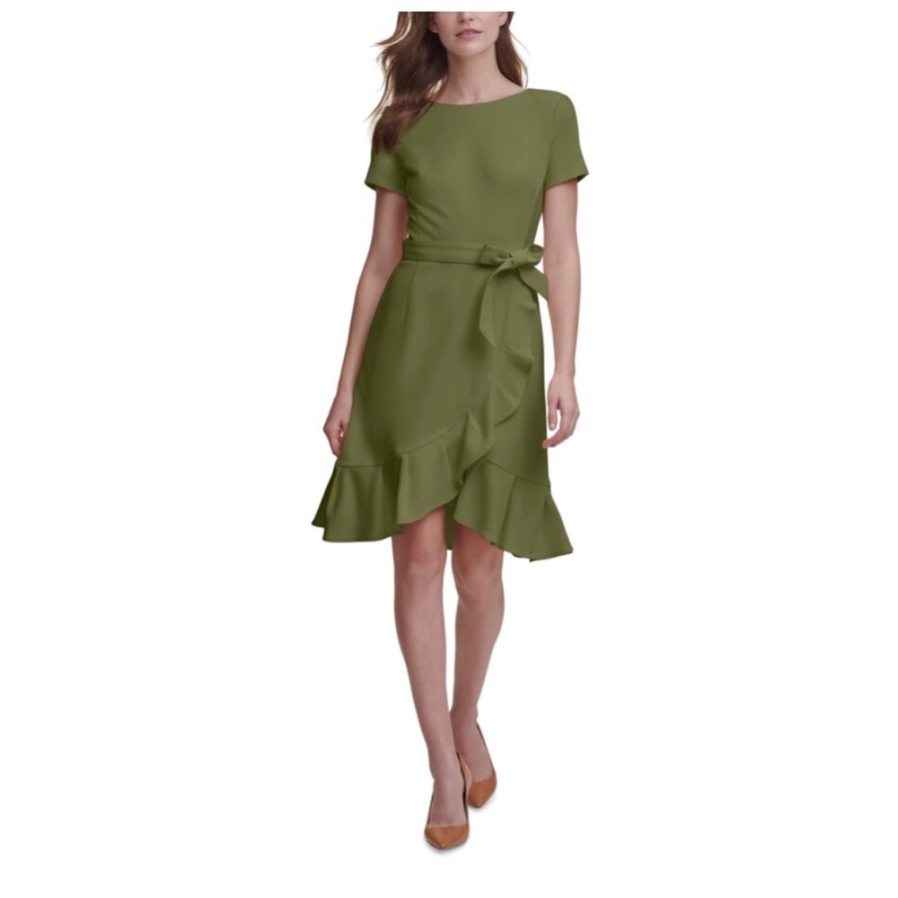 Green Calvin Klein faux wrap dress